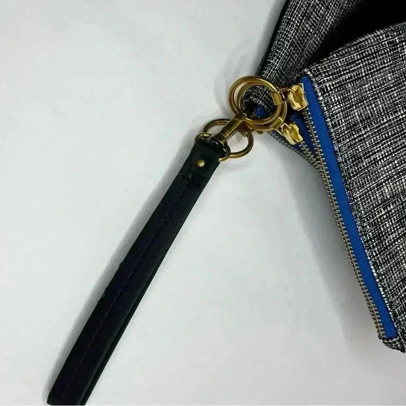 NEW FOSSIL 3 PC IVY TRIPLE BLACK+GRAY CANVAS ZIP‎ CLUTCH,WRISTLET,BAG,PURSE BLUE - Picture 7 of 8
